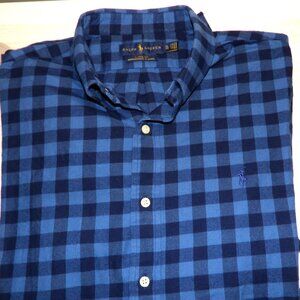 RALPH LAUREN MEN'S BLUE CHECKED CLASSIC FIT PERFORMANCE FLANNEL SIZE XL